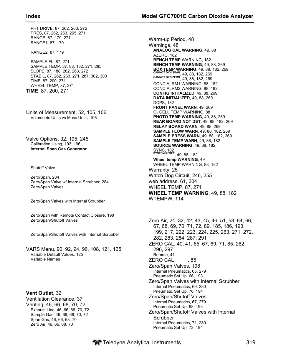 Teledyne GFC-7001E - Trace CO Analyzer User Manual | Page 319 / 321