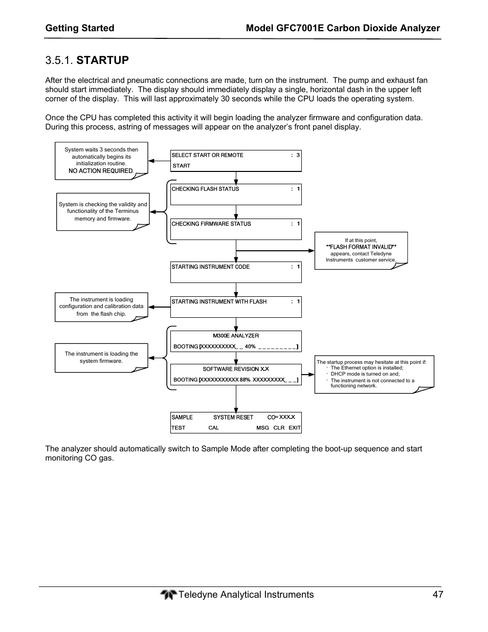 Startup | Teledyne GFC-7001E - Trace CO Analyzer User Manual | Page 47 / 321
