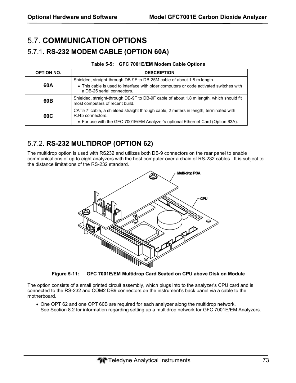 Communication options | Teledyne GFC-7001E - Trace CO Analyzer User Manual | Page 73 / 321