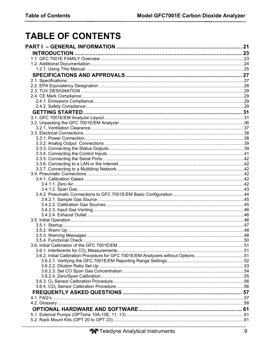 Teledyne GFC-7001E - Trace CO Analyzer User Manual | Page 9 / 321