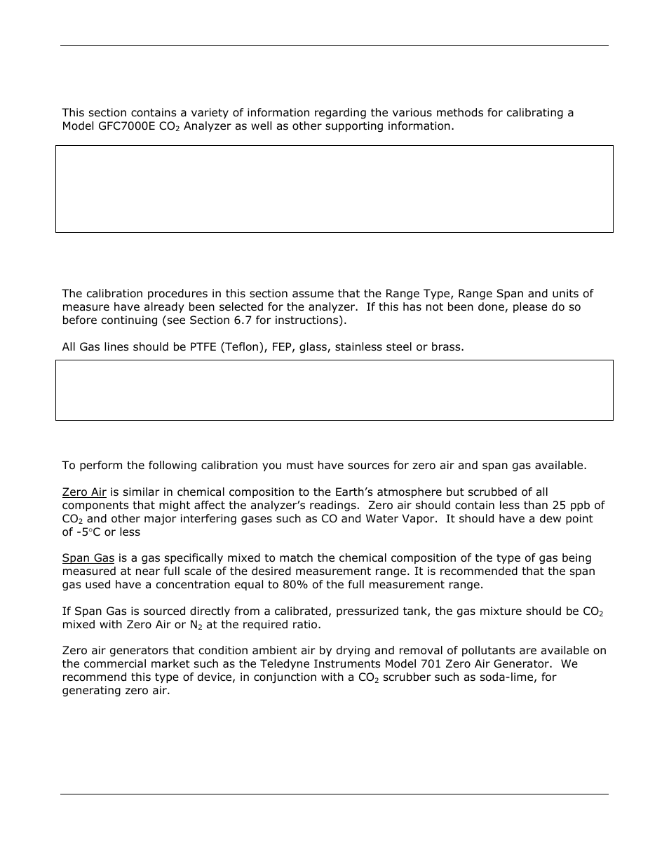 Calibration procedures, Before calibration, Zero air and span gas | Teledyne GFC-7000E - Trace CO2 Analyzer User Manual | Page 140 / 265