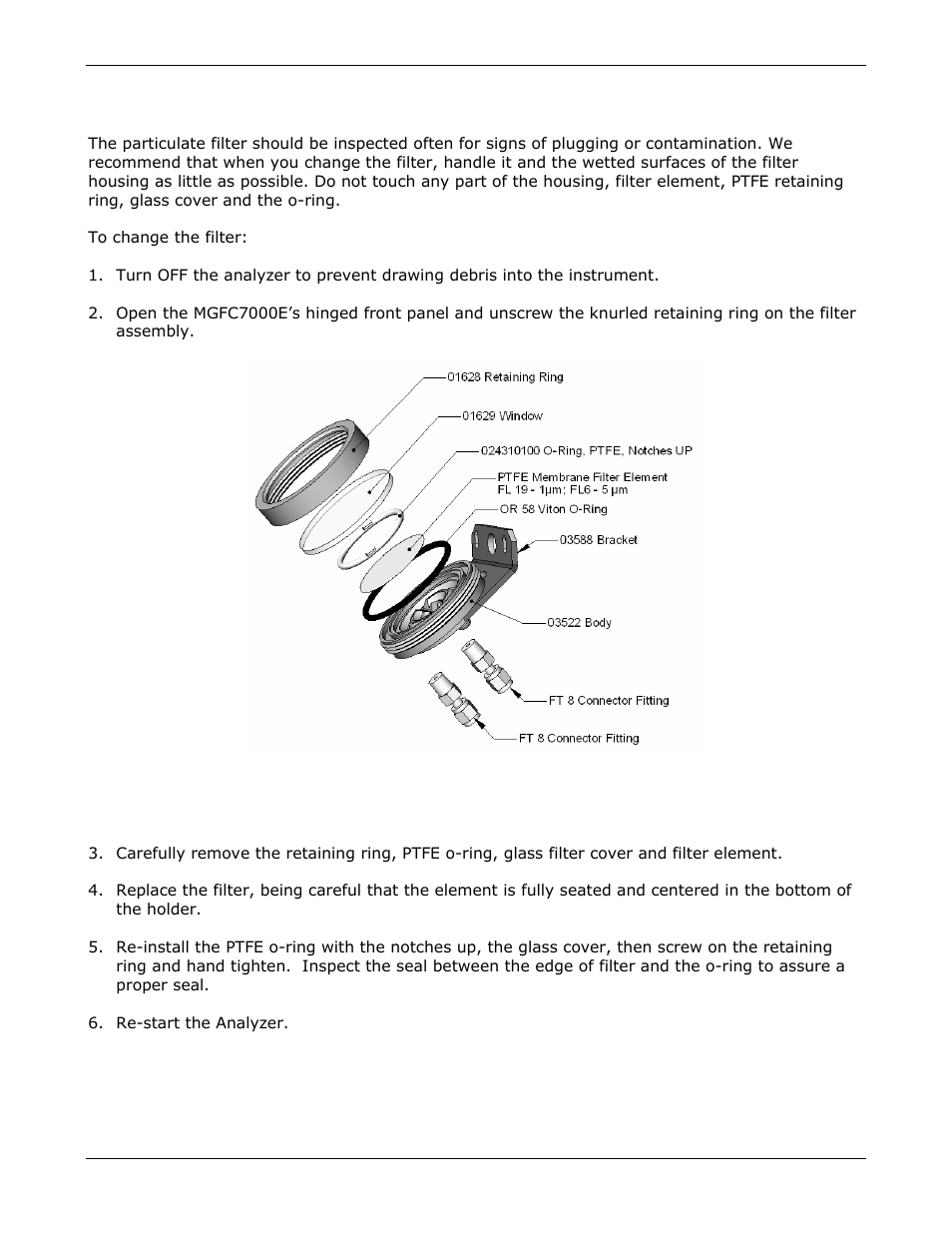 Replacing the sample particulate filter | Teledyne GFC-7000E - Trace CO2 Analyzer User Manual | Page 160 / 265