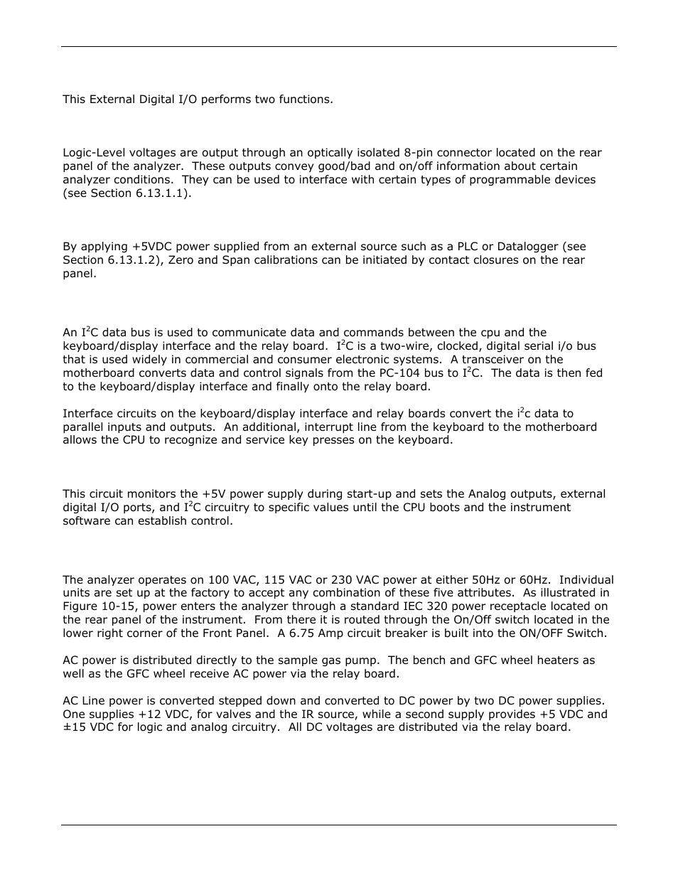 C data bus, Power supply/ circuit breaker | Teledyne GFC-7000E - Trace CO2 Analyzer User Manual | Page 184 / 265