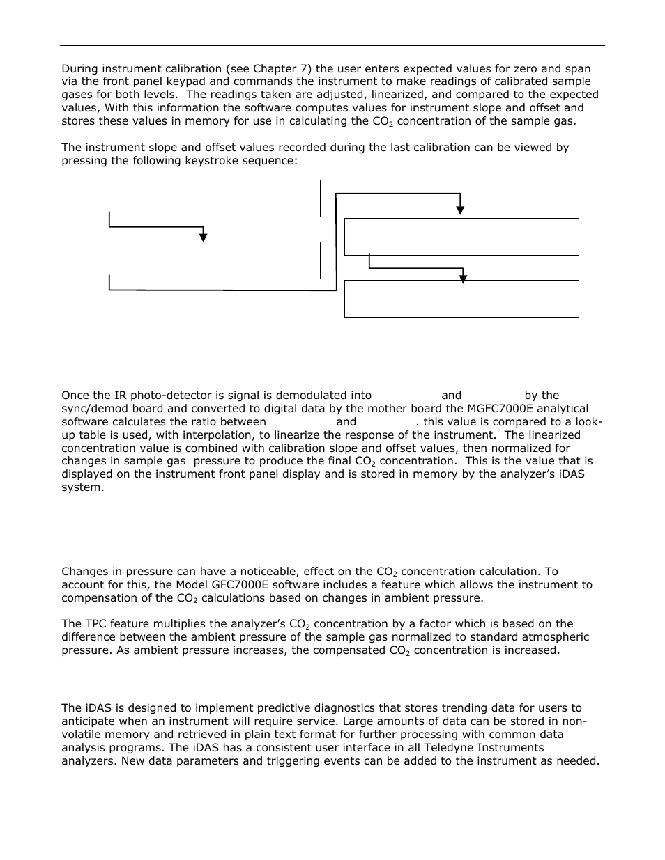 Measurement algorithm, Temperature and pressure compensation, Internal data acquisition system (idas) | Teledyne GFC-7000E - Trace CO2 Analyzer User Manual | Page 191 / 265