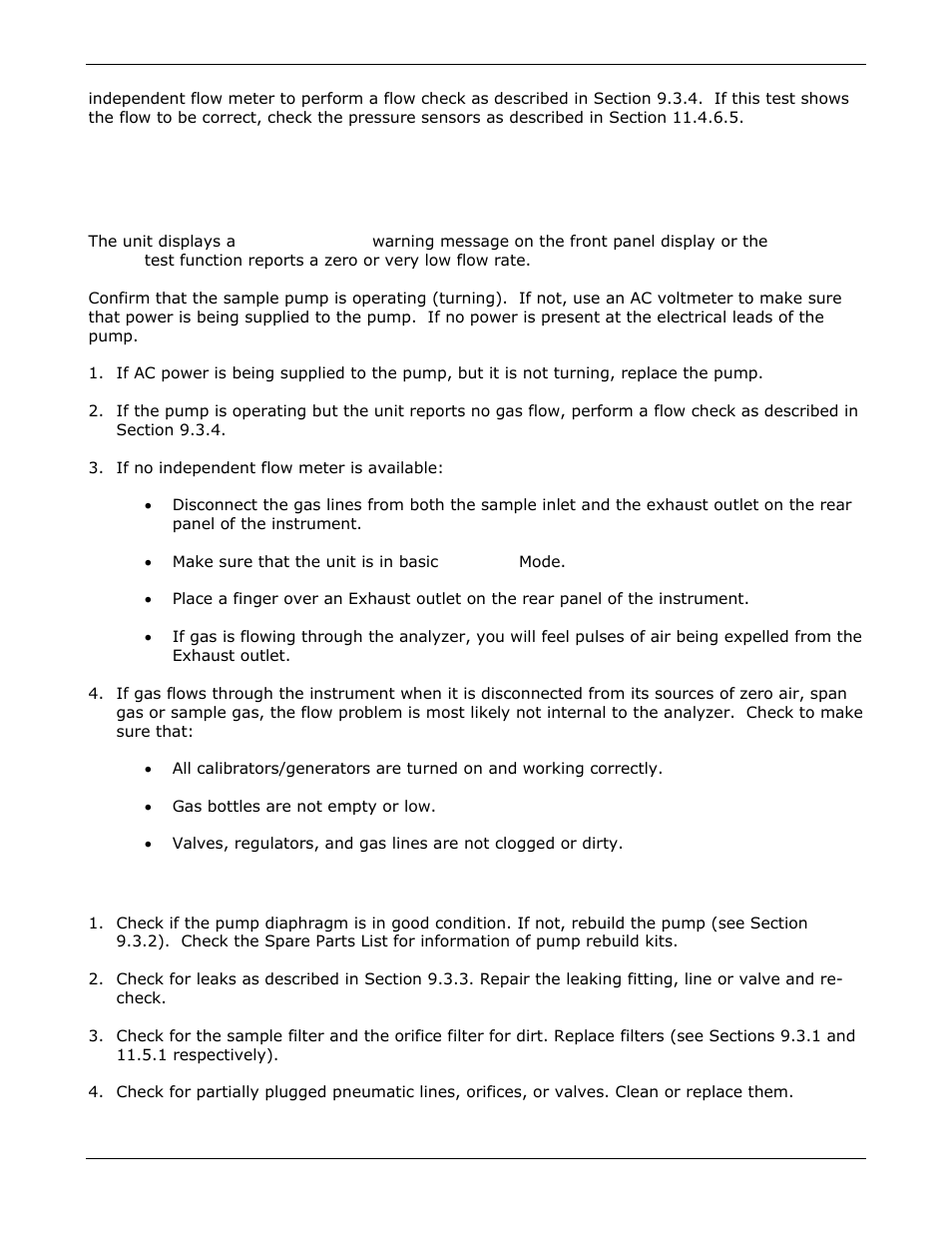 Typical sample gas flow problems | Teledyne GFC-7000E - Trace CO2 Analyzer User Manual | Page 204 / 265