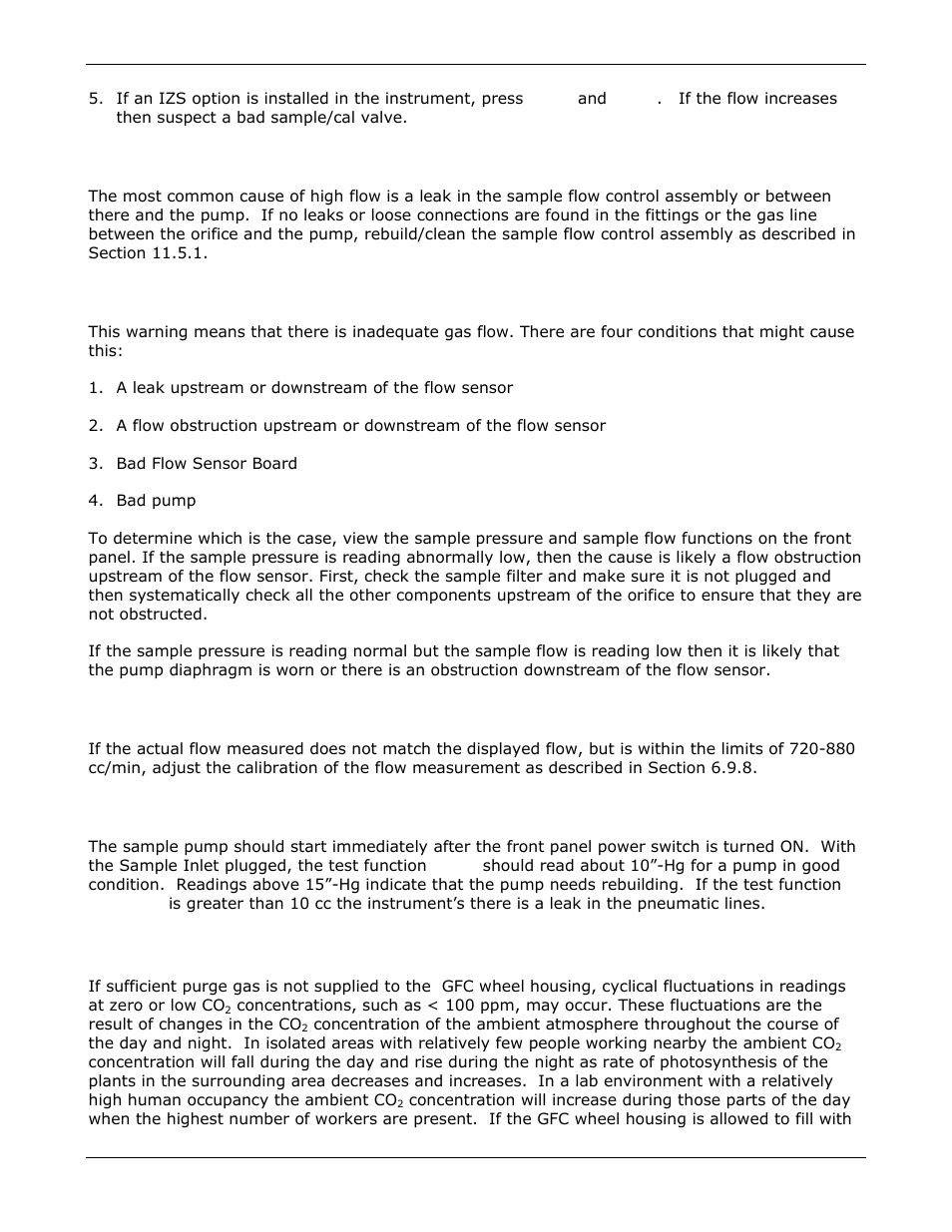 Poor or stopped flow of purge gas | Teledyne GFC-7000E - Trace CO2 Analyzer User Manual | Page 205 / 265
