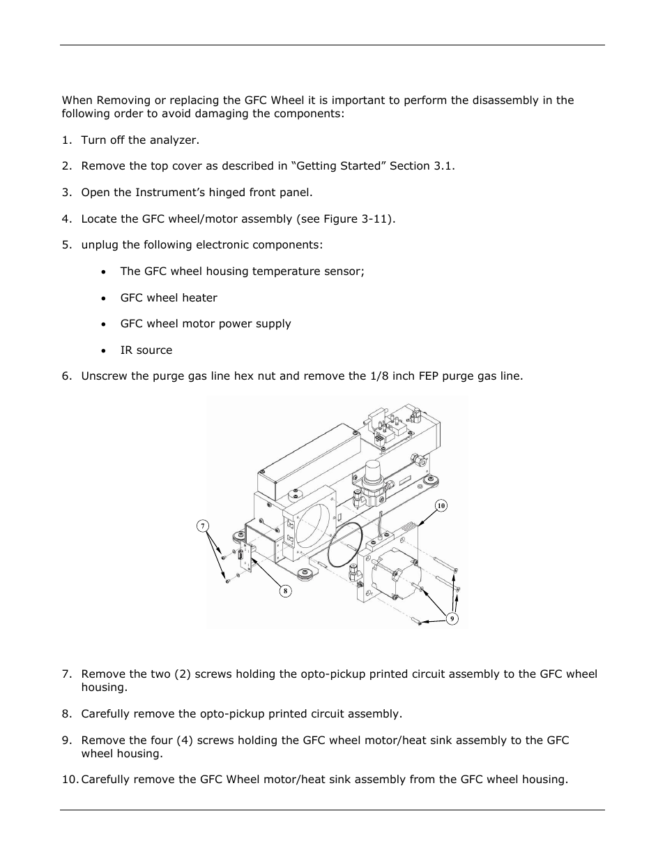 Removing/replacing the gfc wheel | Teledyne GFC-7000E - Trace CO2 Analyzer User Manual | Page 220 / 265