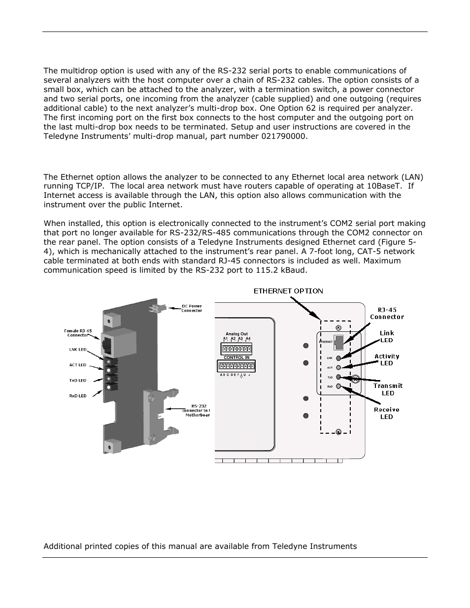 Additional manuals, Ethernet (option 63), Printed manuals (option 70) | Teledyne GFC-7000E - Trace CO2 Analyzer User Manual | Page 53 / 265