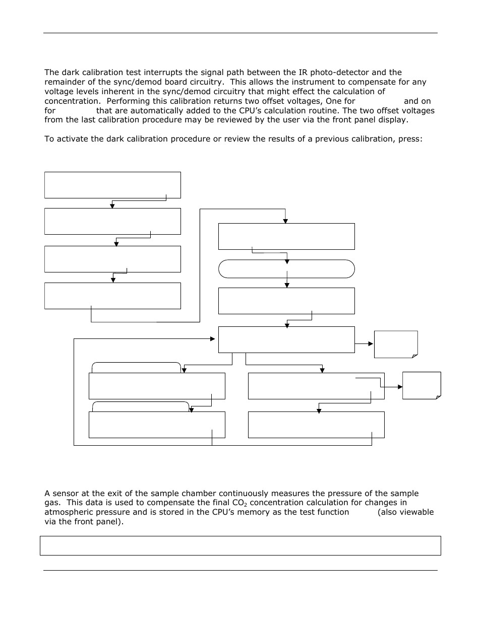 Dark calibration test, Pressure calibration, Meas and on for co | Teledyne GFC-7000E - Trace CO2 Analyzer User Manual | Page 89 / 265