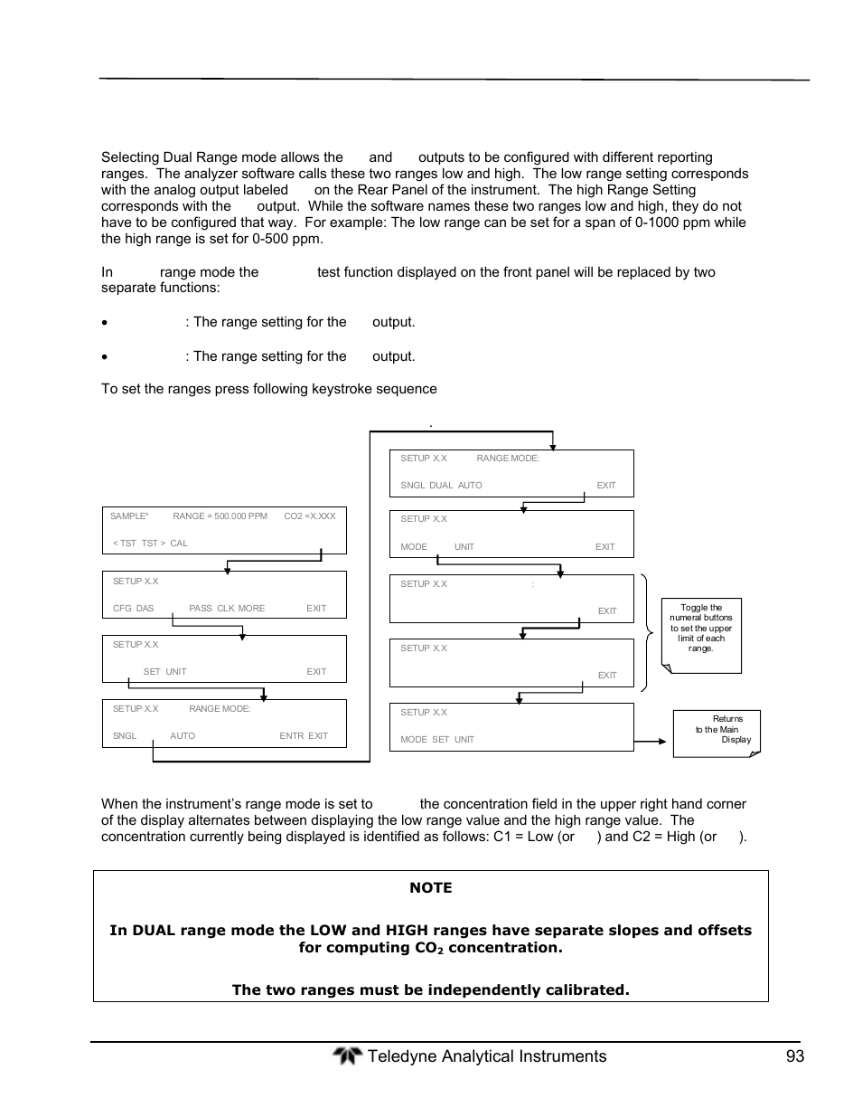 Dual range mode (dual) | Teledyne GFC-7000T - Trace CO2 Analyzer - manual User Manual | Page 111 / 280