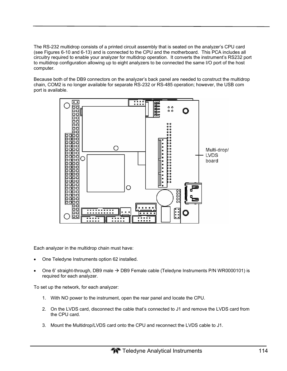 Multidrop rs-232 set up | Teledyne GFC-7000T - Trace CO2 Analyzer - manual User Manual | Page 132 / 280