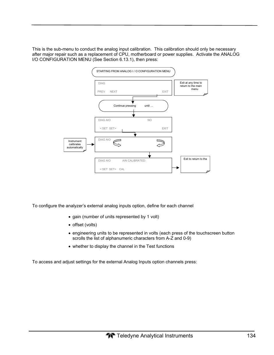 Configuring analog inputs (option) channels | Teledyne GFC-7000T - Trace CO2 Analyzer - manual User Manual | Page 152 / 280