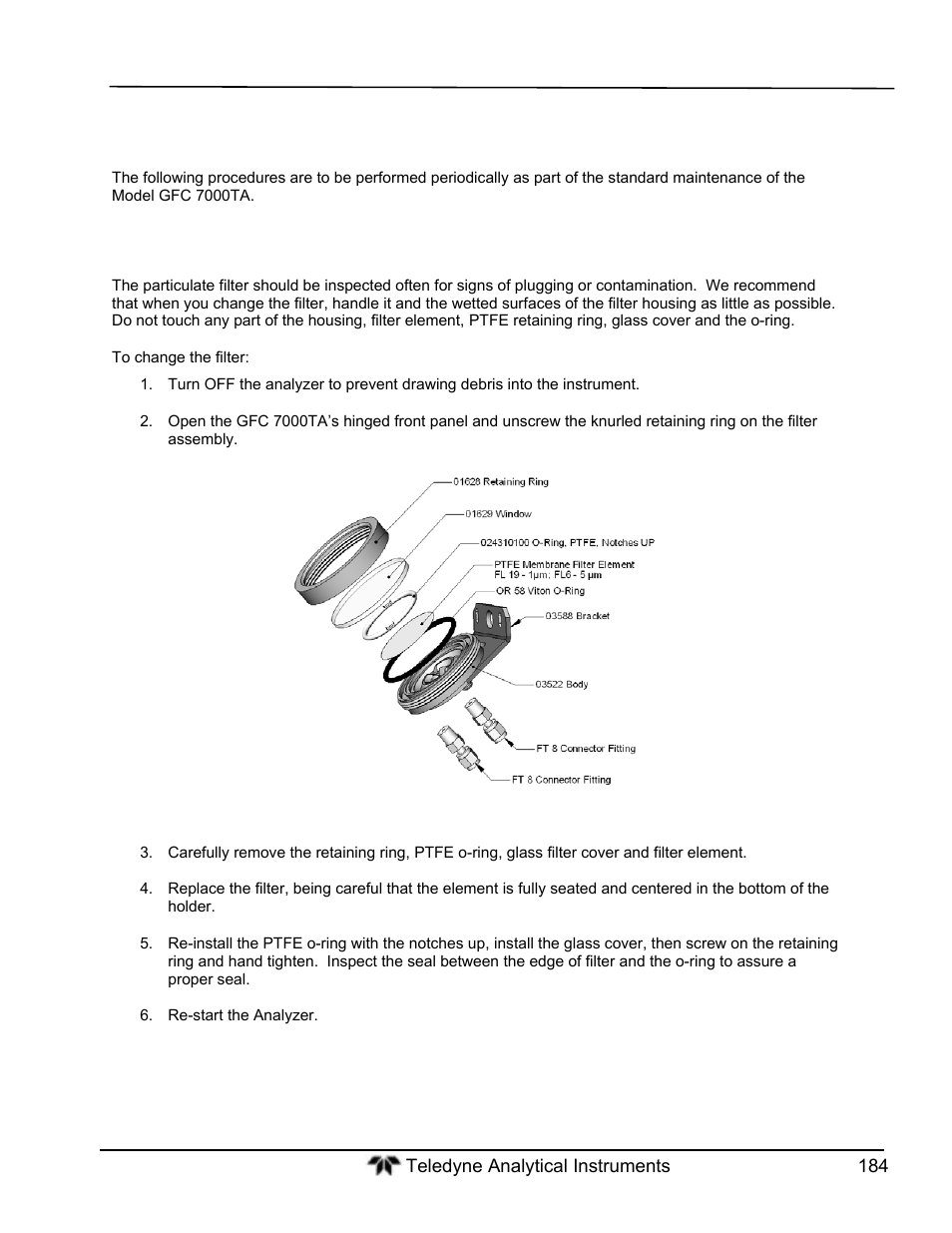 Maintenance procedures, Replacing the sample particulate filter | Teledyne GFC-7000T - Trace CO2 Analyzer - manual User Manual | Page 202 / 280