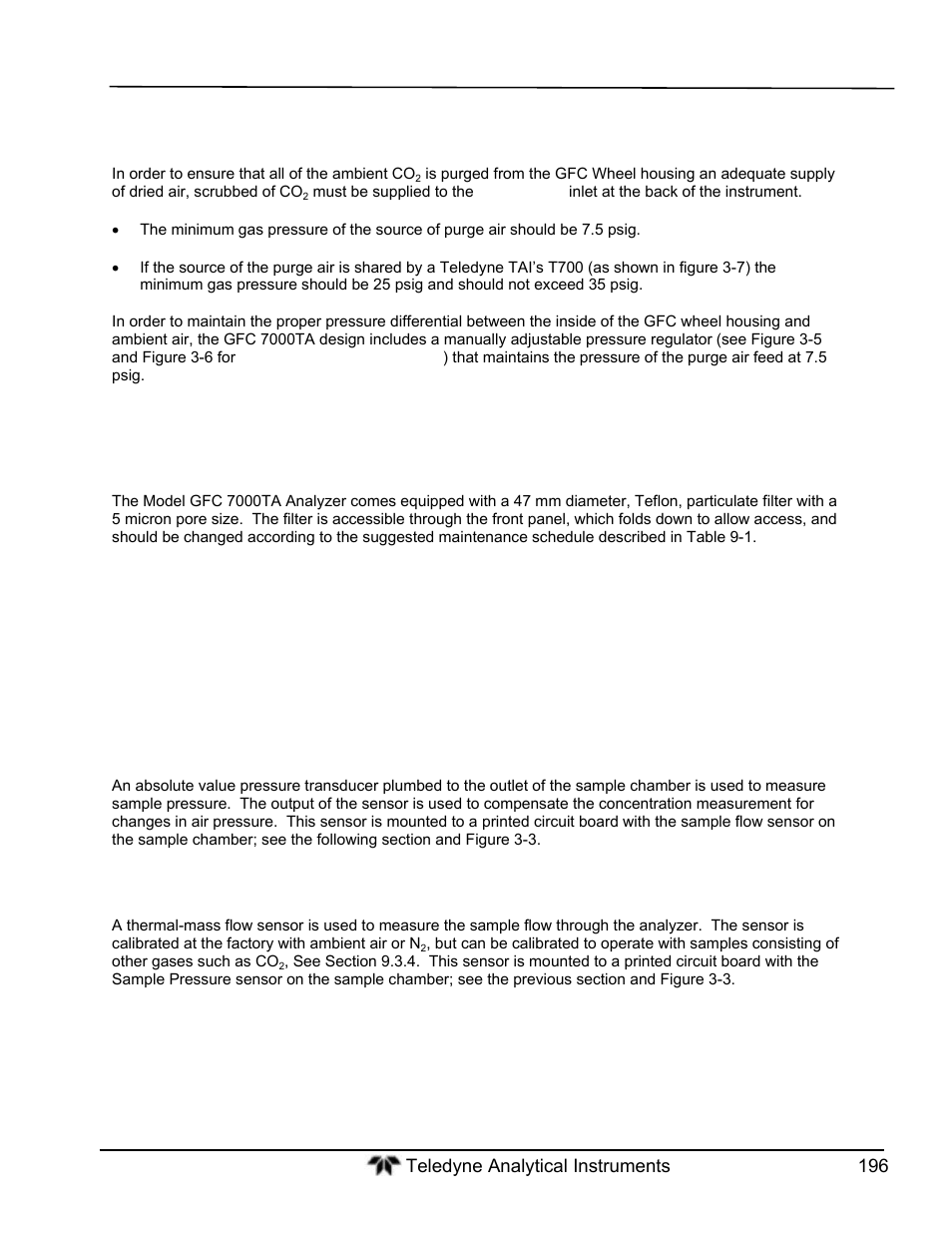 Purge gas pressure control, Particulate filter, Pneumatic sensors | Teledyne GFC-7000T - Trace CO2 Analyzer - manual User Manual | Page 214 / 280