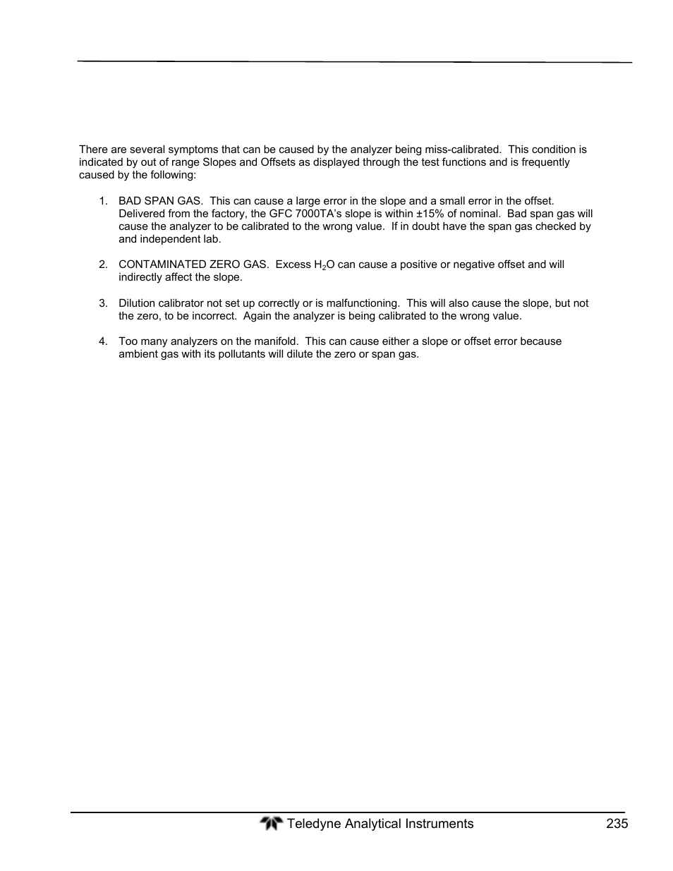 Calibration problems, Miscalibrated | Teledyne GFC-7000T - Trace CO2 Analyzer - manual User Manual | Page 253 / 280