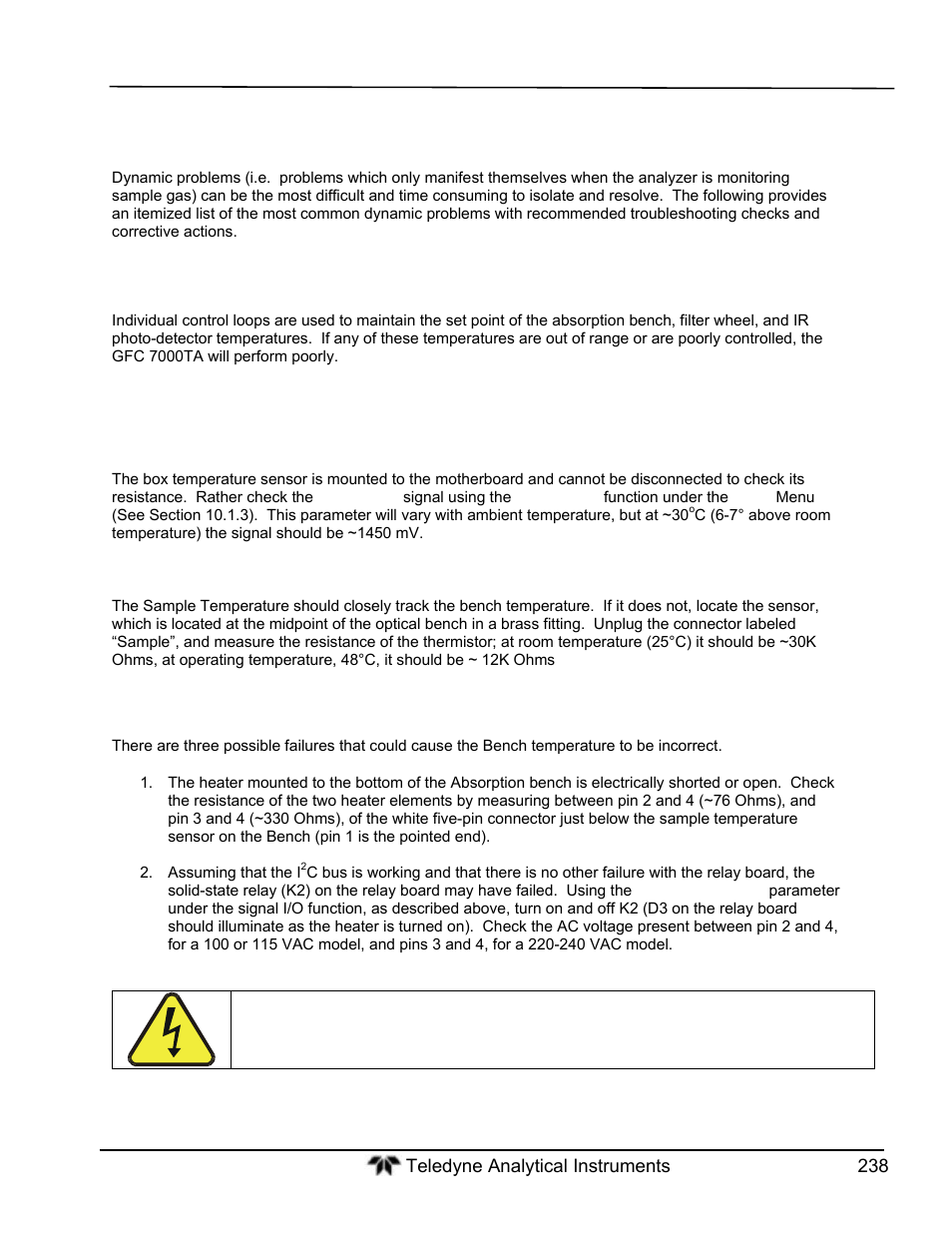 Other performance problems, Temperature problems | Teledyne GFC-7000T - Trace CO2 Analyzer - manual User Manual | Page 256 / 280