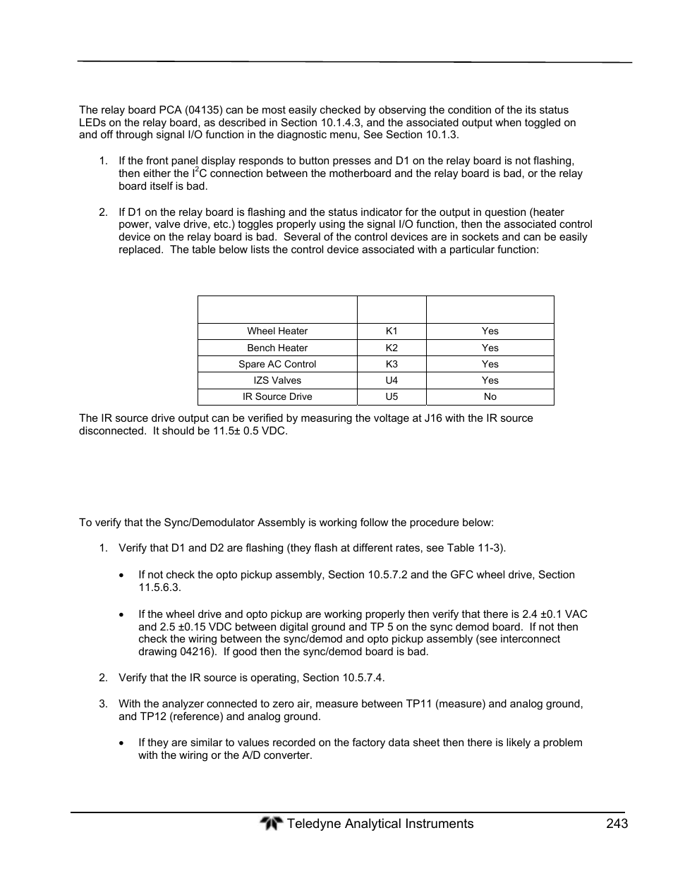 Relay board, Sensor assembly | Teledyne GFC-7000T - Trace CO2 Analyzer - manual User Manual | Page 261 / 280