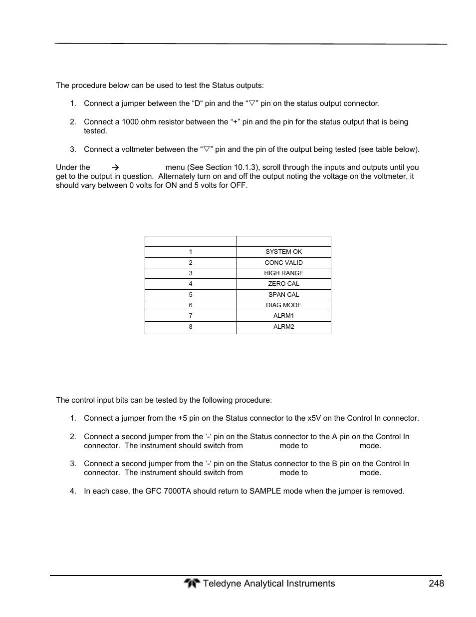 Control inputs – remote zero, span | Teledyne GFC-7000T - Trace CO2 Analyzer - manual User Manual | Page 266 / 280