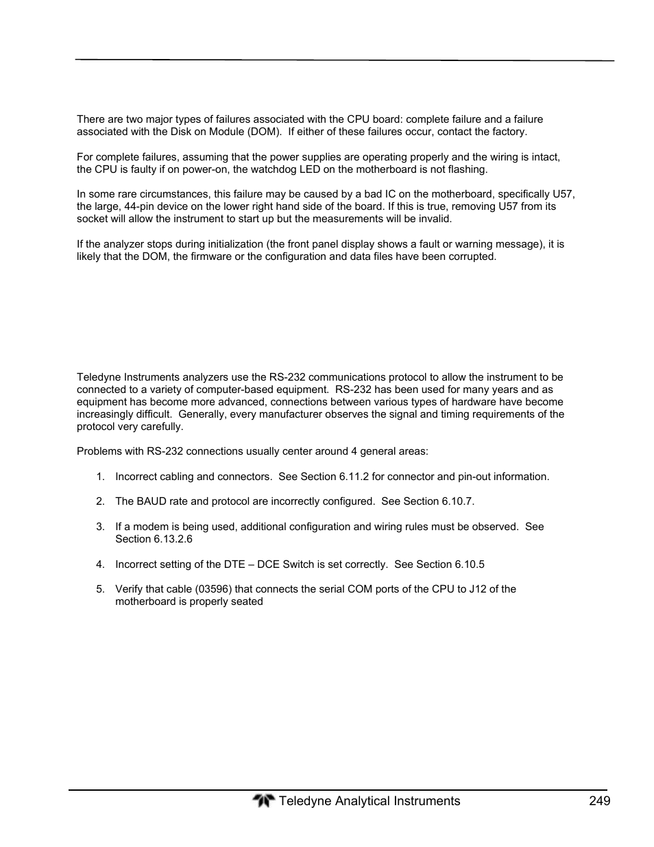 Rs-232 communications | Teledyne GFC-7000T - Trace CO2 Analyzer - manual User Manual | Page 267 / 280