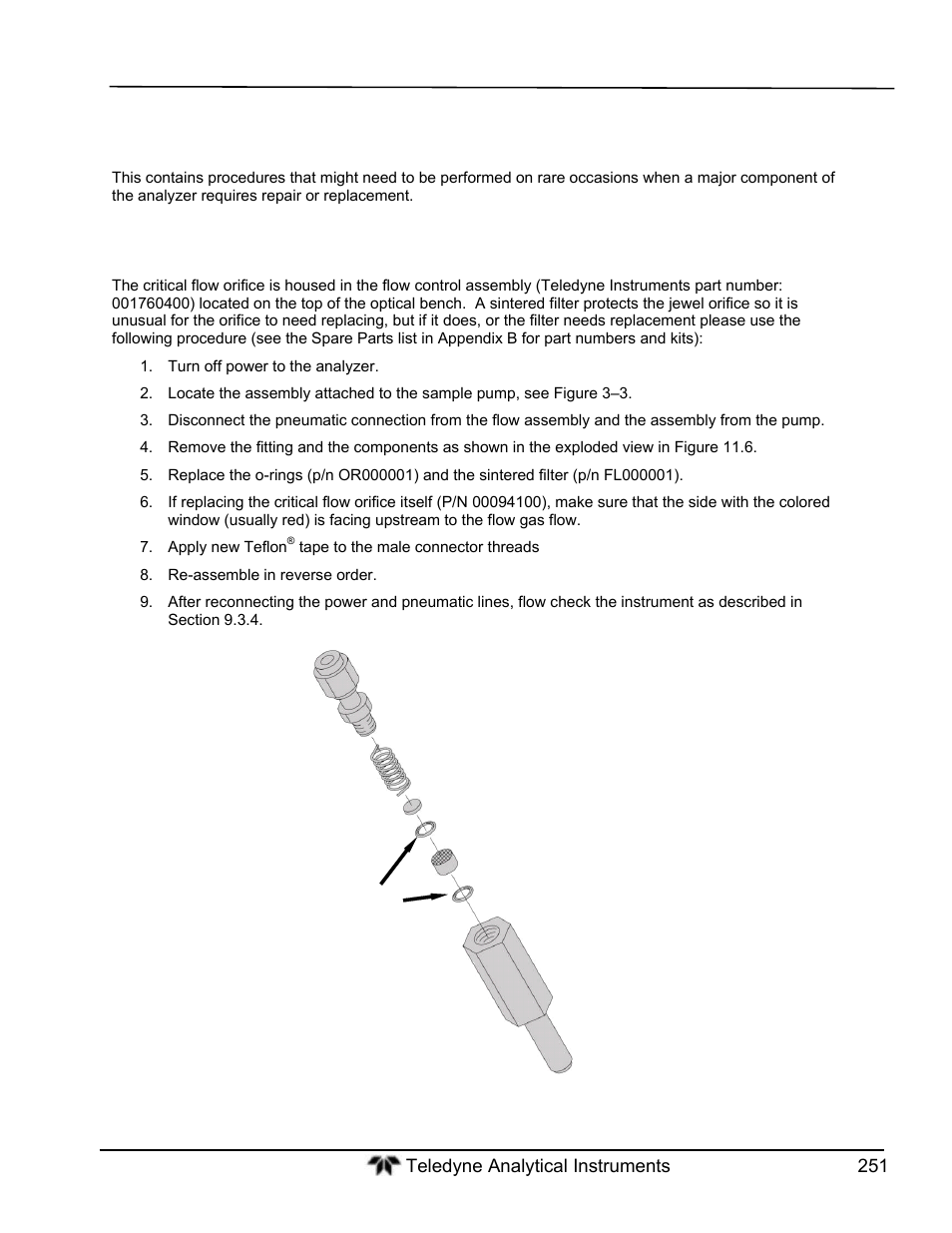 Repair procedures, Repairing sample flow control assembly | Teledyne GFC-7000T - Trace CO2 Analyzer - manual User Manual | Page 269 / 280