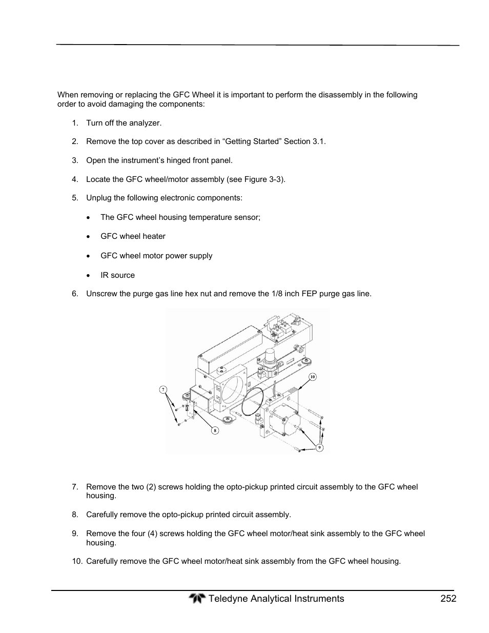 Removing/replacing the gfc wheel | Teledyne GFC-7000T - Trace CO2 Analyzer - manual User Manual | Page 270 / 280