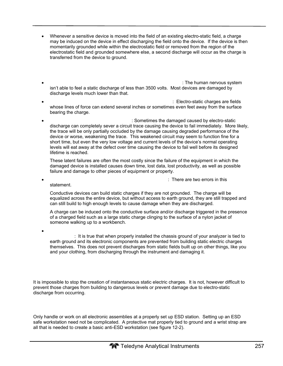 Common myths about esd damage, Basic principles of static control, General rules | Teledyne GFC-7000T - Trace CO2 Analyzer - manual User Manual | Page 275 / 280