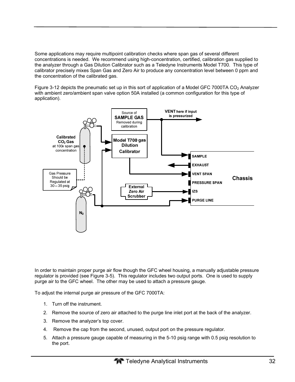 Setting the internal purge air pressure | Teledyne GFC-7000T - Trace CO2 Analyzer - manual User Manual | Page 50 / 280