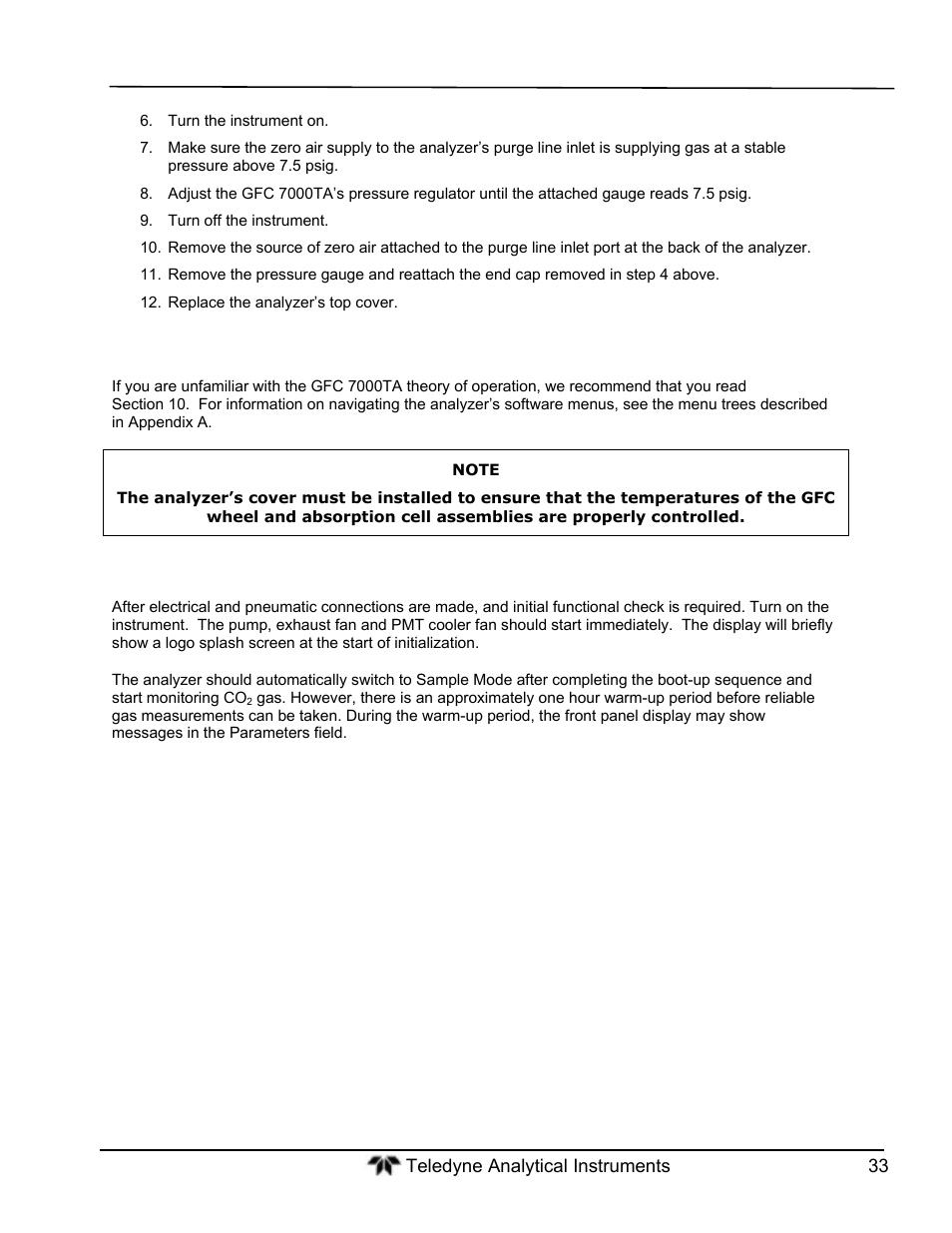 Initial operation, Startup | Teledyne GFC-7000T - Trace CO2 Analyzer - manual User Manual | Page 51 / 280