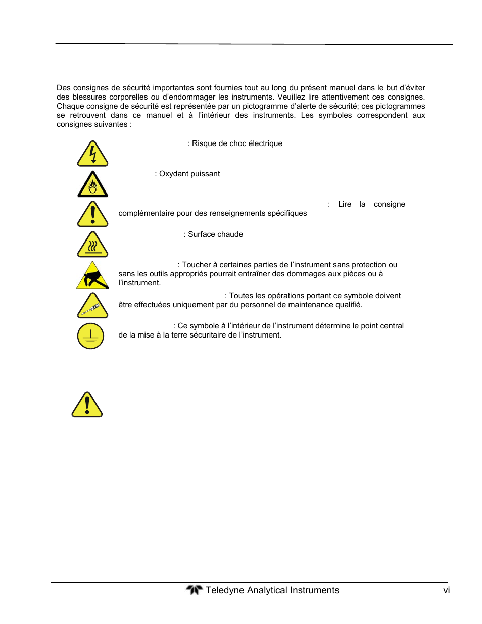 Consignes de sécurité | Teledyne GFC-7000T - Trace CO2 Analyzer - manual User Manual | Page 6 / 280