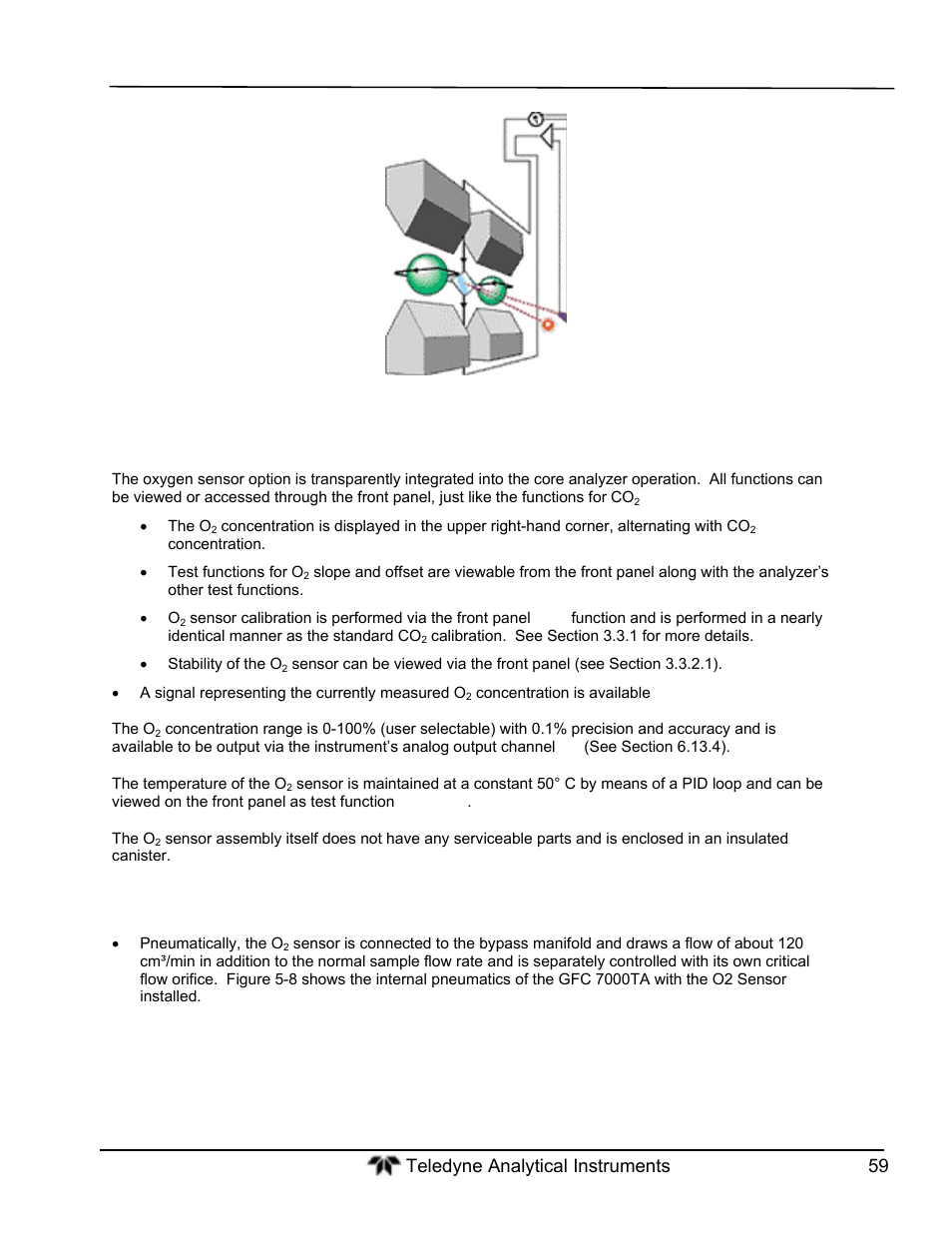 Operation within the gfc 7000ta analyzer, Pneumatic operation of the o, Sensor | Teledyne GFC-7000T - Trace CO2 Analyzer - manual User Manual | Page 77 / 280