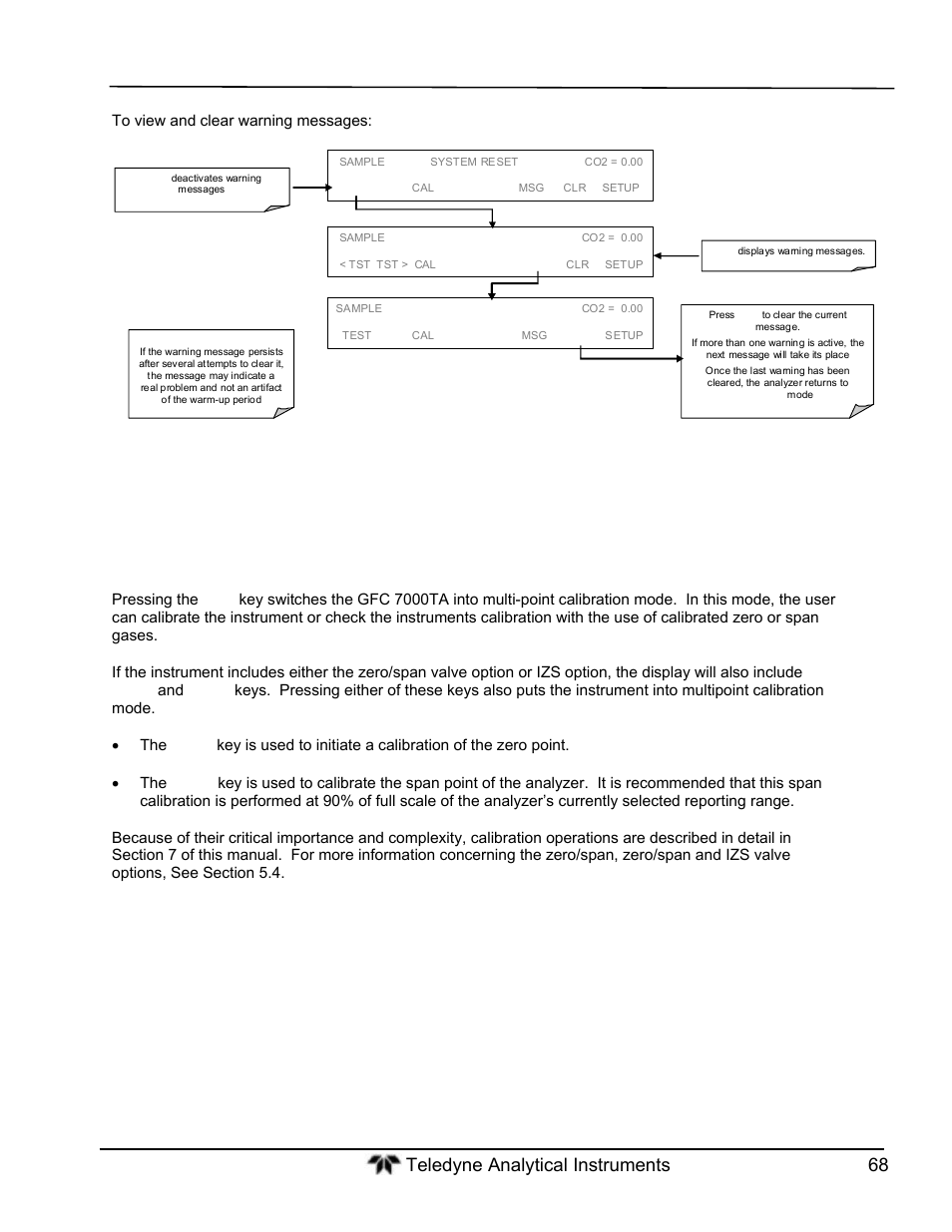 Calibration mode | Teledyne GFC-7000T - Trace CO2 Analyzer - manual User Manual | Page 86 / 280