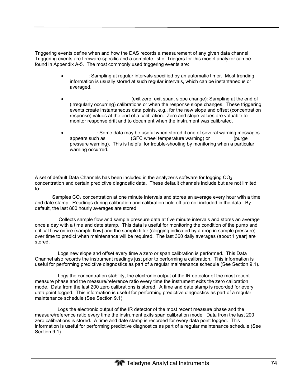 Default das channels | Teledyne GFC-7000T - Trace CO2 Analyzer - manual User Manual | Page 92 / 280