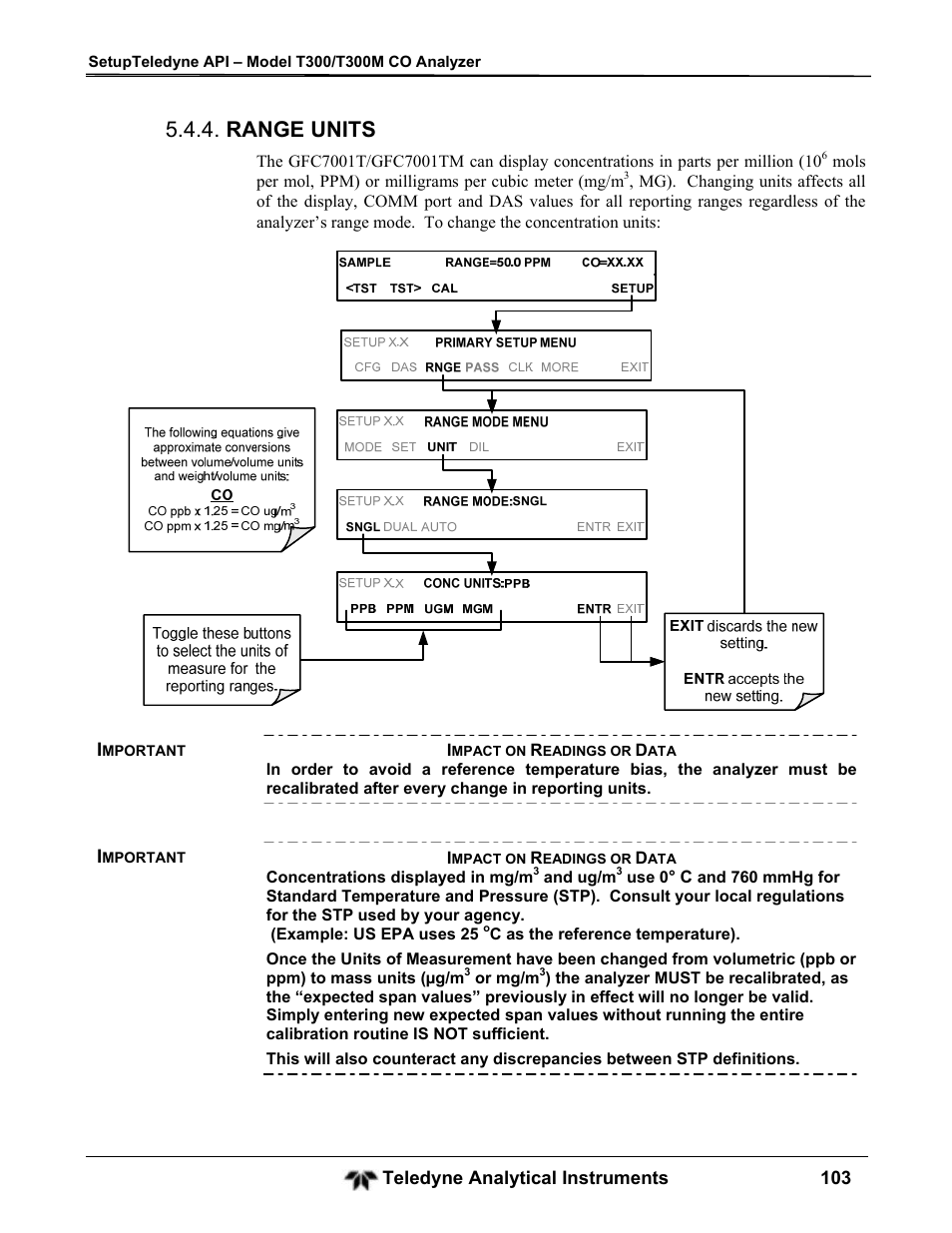 Range units | Teledyne GFC-7001T - Trace CO Analyzer User Manual | Page 103 / 326