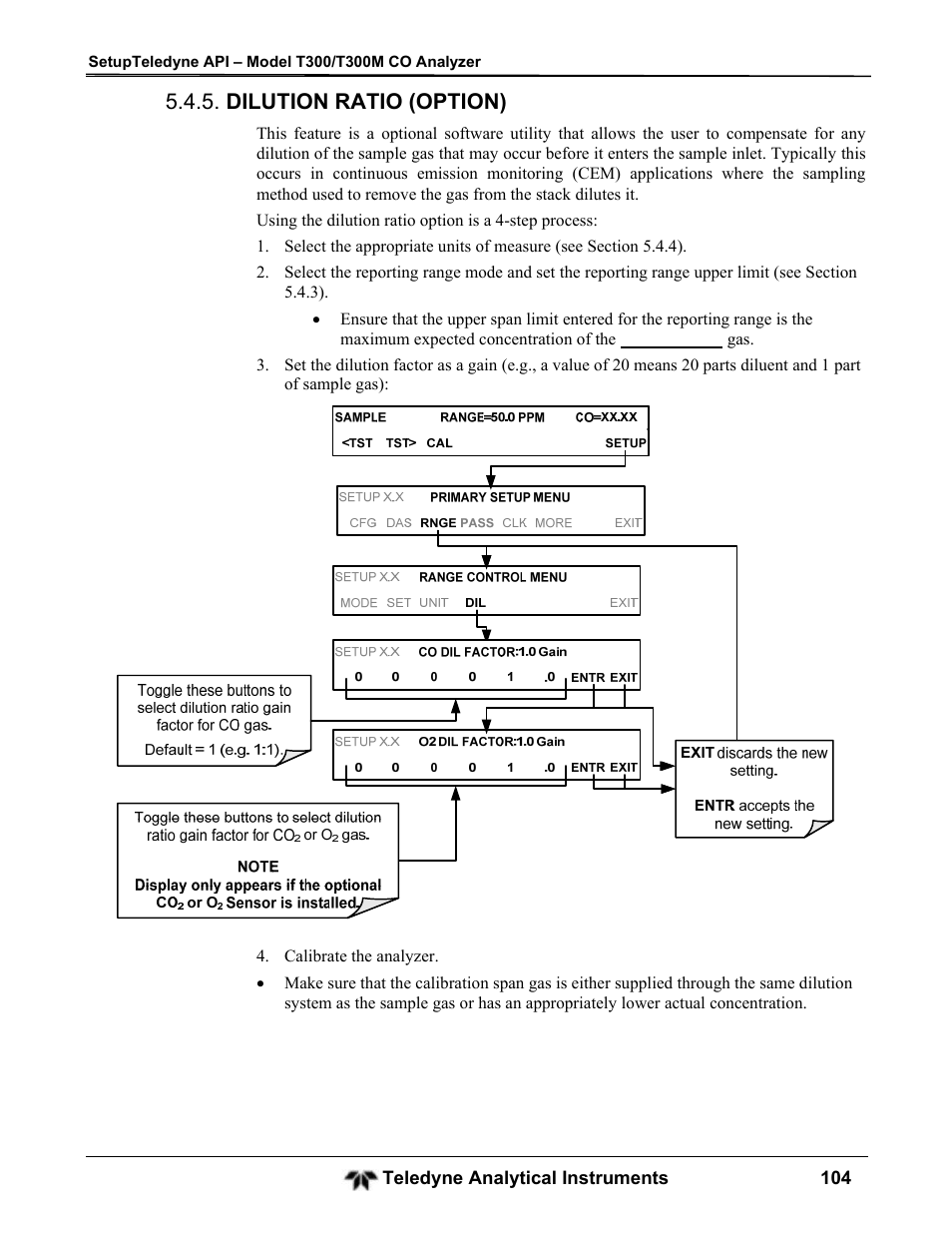 Dilution ratio (option) | Teledyne GFC-7001T - Trace CO Analyzer User Manual | Page 104 / 326