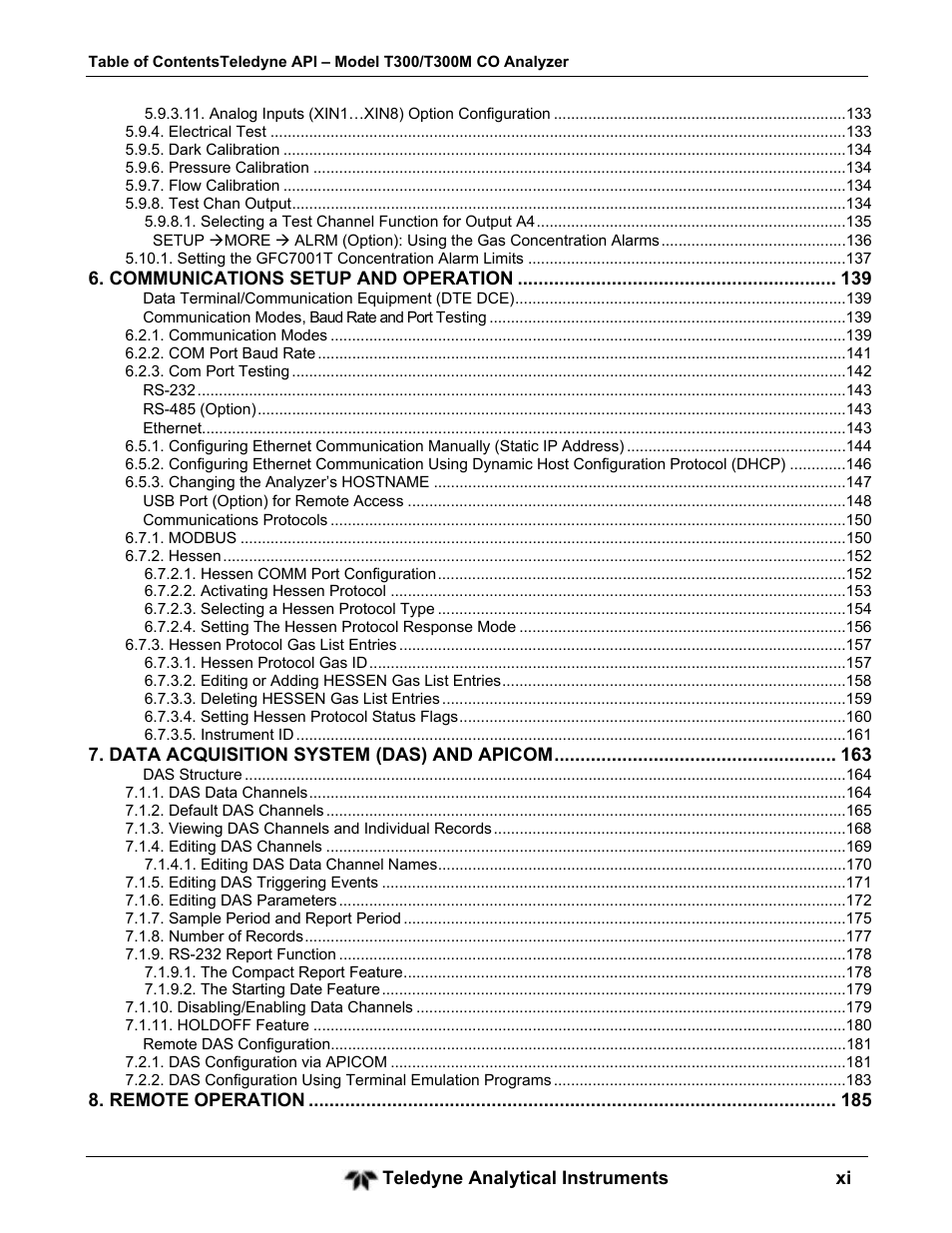 Teledyne GFC-7001T - Trace CO Analyzer User Manual | Page 11 / 326
