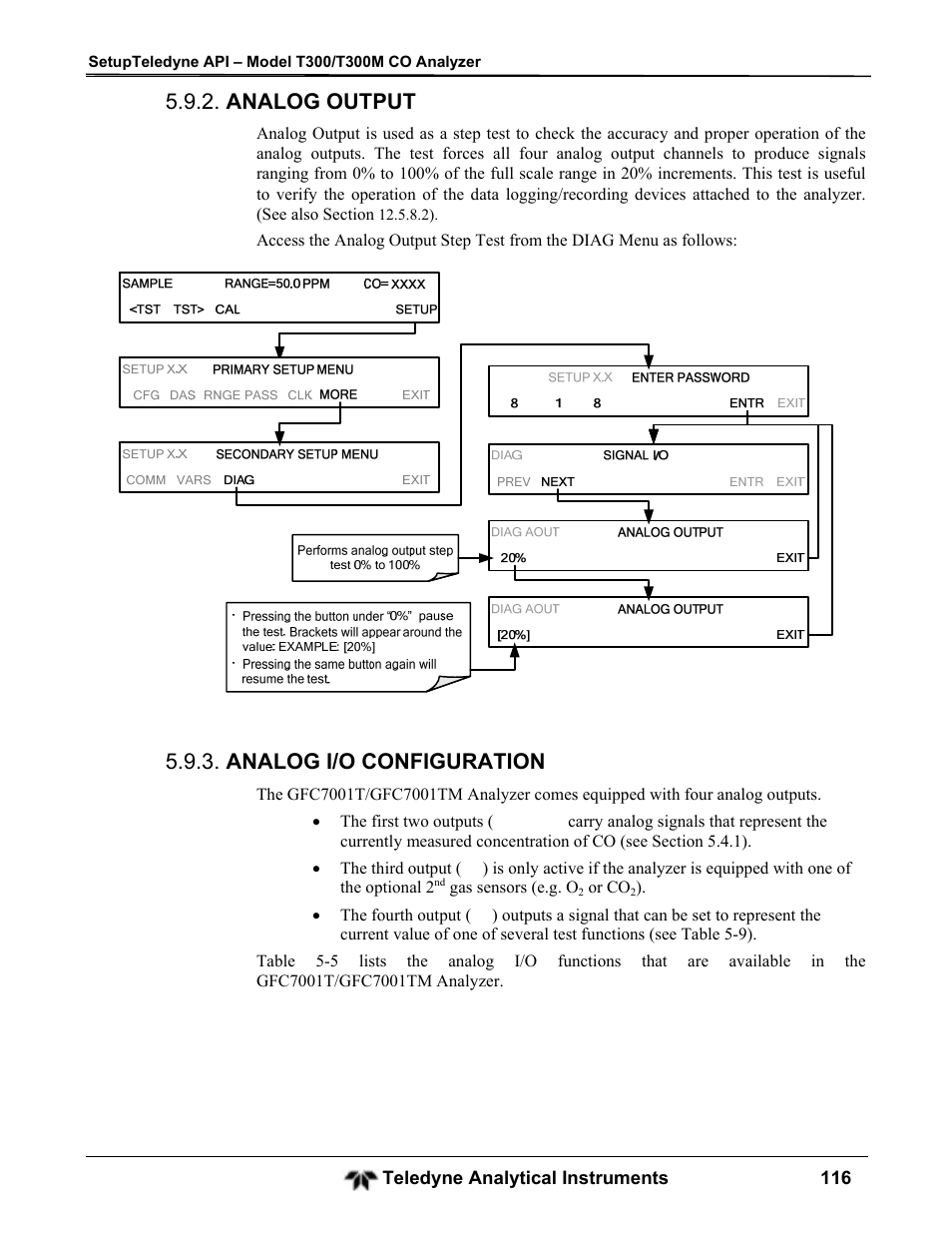 Analog output, Analog i/o configuration | Teledyne GFC-7001T - Trace CO Analyzer User Manual | Page 116 / 326