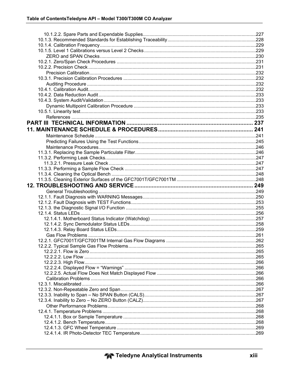 Teledyne GFC-7001T - Trace CO Analyzer User Manual | Page 13 / 326