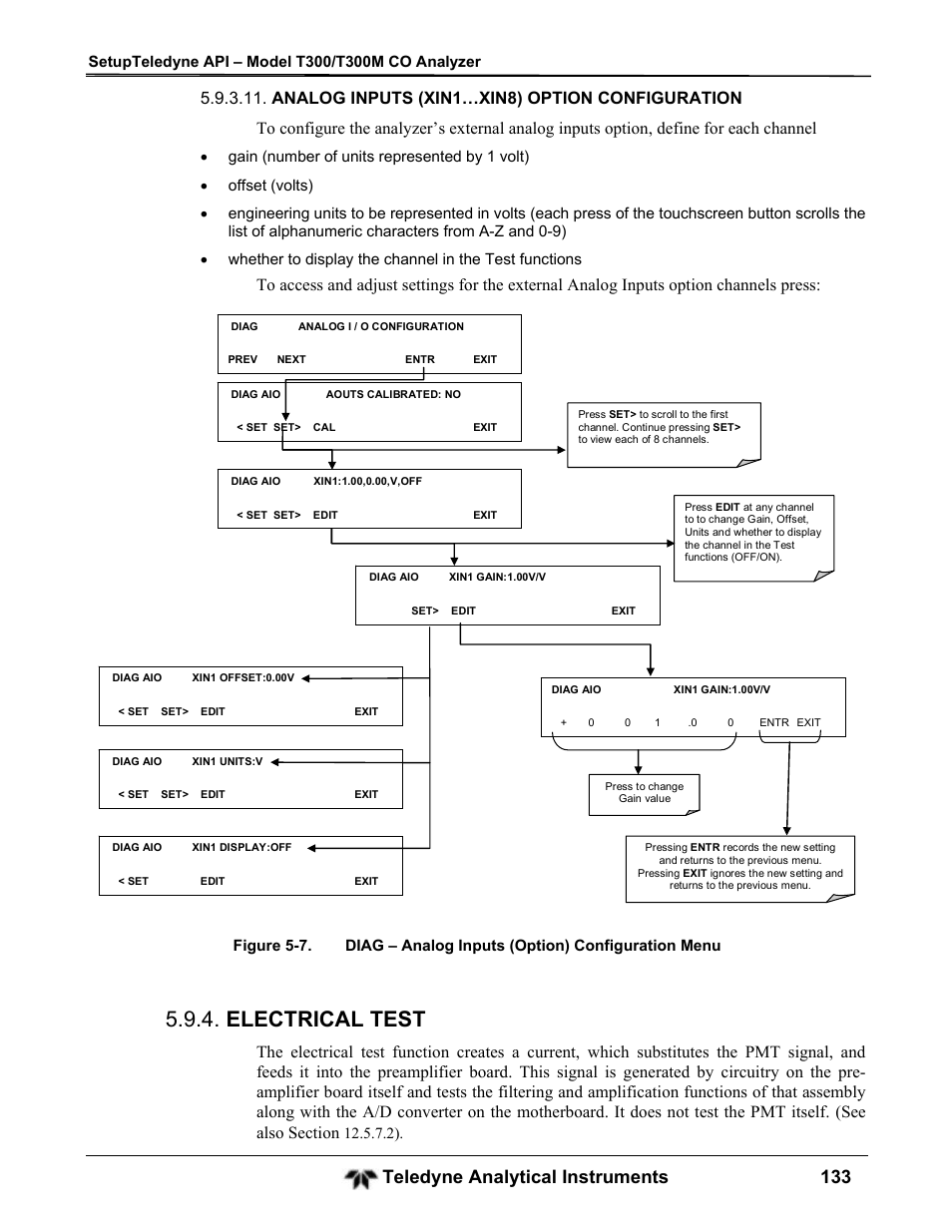 Electrical test, Teledyne analytical instruments 133 | Teledyne GFC-7001T - Trace CO Analyzer User Manual | Page 133 / 326