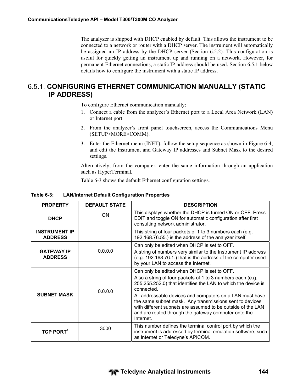 Teledyne GFC-7001T - Trace CO Analyzer User Manual | Page 144 / 326