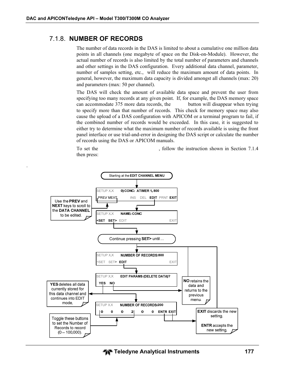 Number of records | Teledyne GFC-7001T - Trace CO Analyzer User Manual | Page 177 / 326