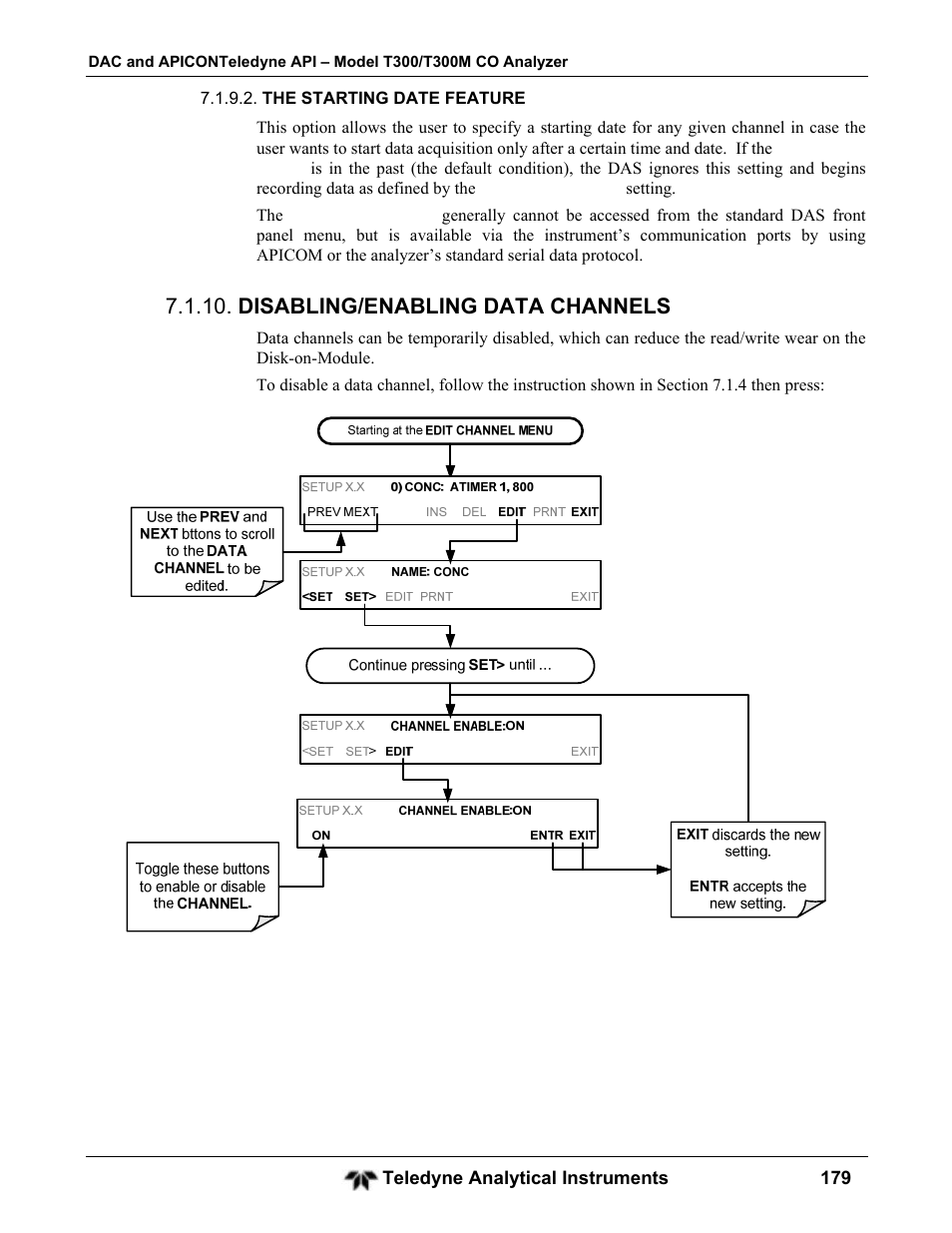 Disabling/enabling data channels | Teledyne GFC-7001T - Trace CO Analyzer User Manual | Page 179 / 326