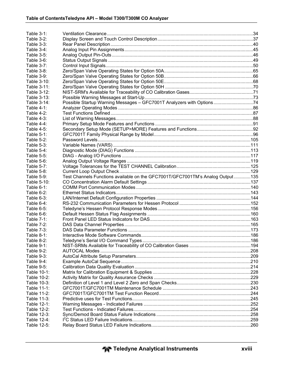 Teledyne GFC-7001T - Trace CO Analyzer User Manual | Page 18 / 326