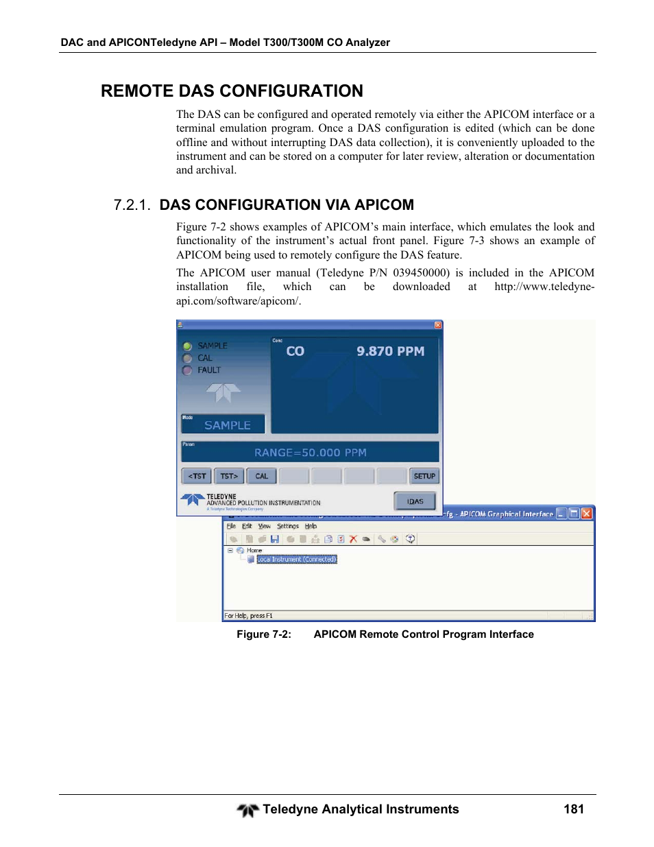 Remote das configuration | Teledyne GFC-7001T - Trace CO Analyzer User Manual | Page 181 / 326