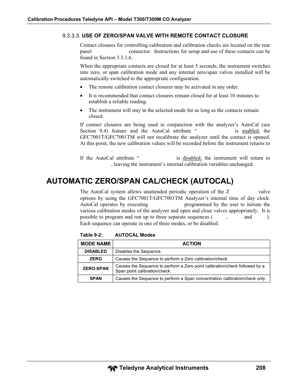 Automatic zero/span cal/check (autocal) | Teledyne GFC-7001T - Trace CO Analyzer User Manual | Page 208 / 326