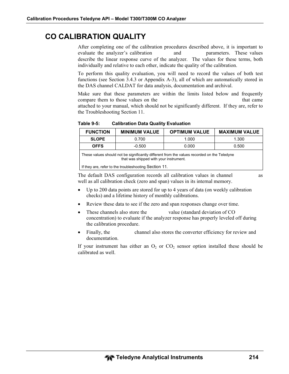 Co calibration quality | Teledyne GFC-7001T - Trace CO Analyzer User Manual | Page 214 / 326