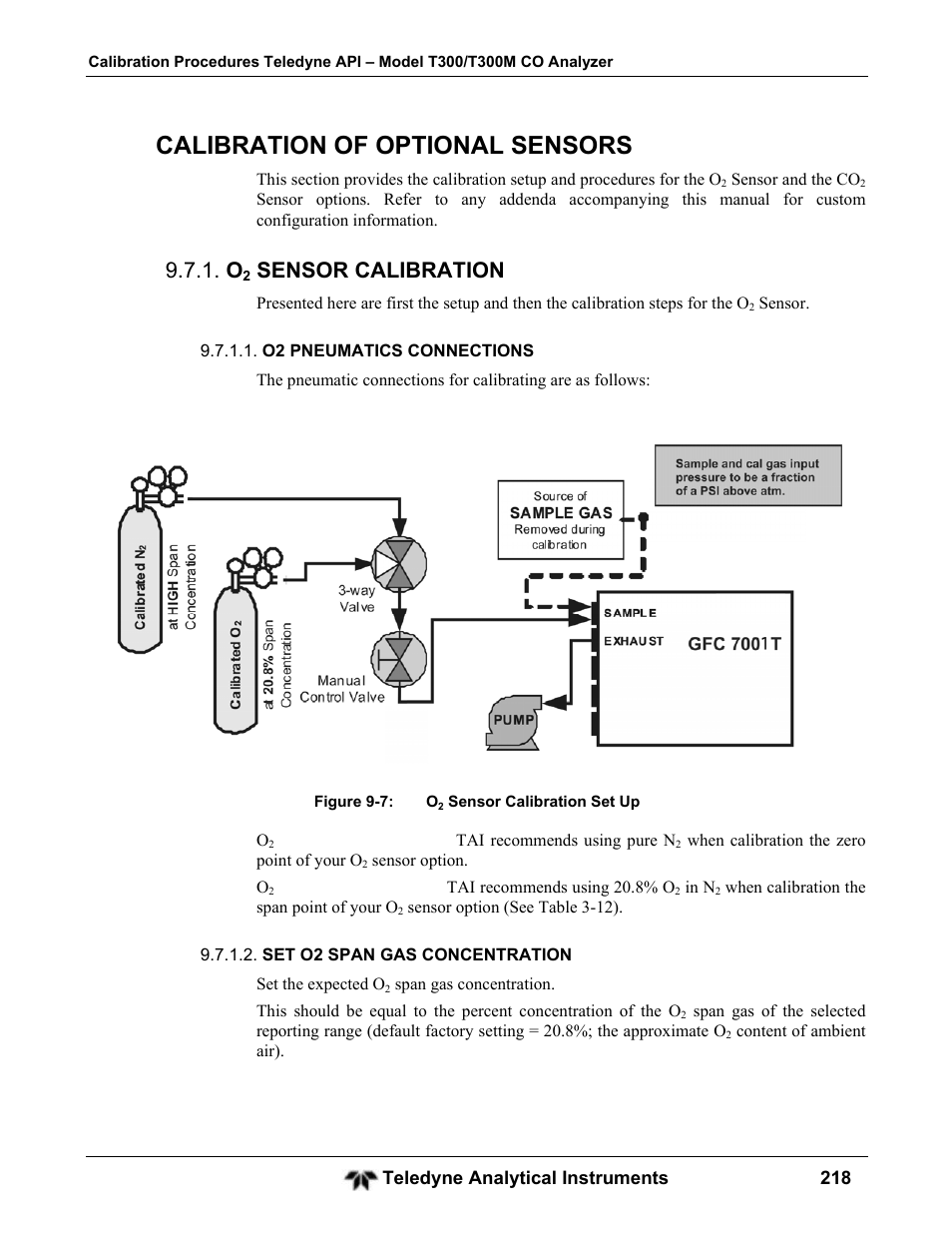 Calibration of optional sensors, Sensor calibration | Teledyne GFC-7001T - Trace CO Analyzer User Manual | Page 218 / 326