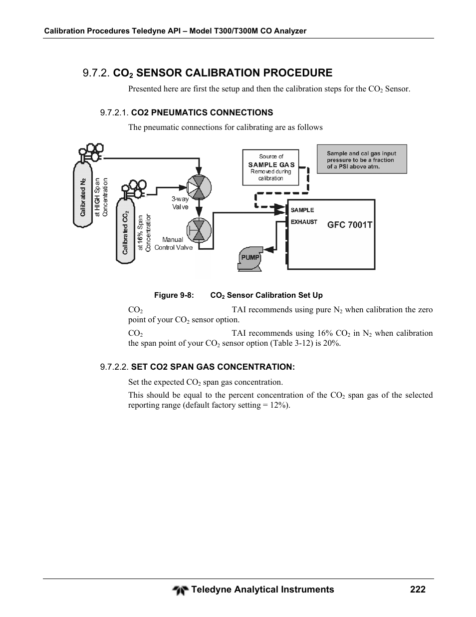 Sensor calibration procedure | Teledyne GFC-7001T - Trace CO Analyzer User Manual | Page 222 / 326