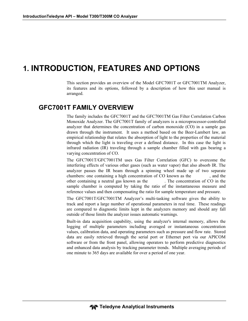 Introduction, features and options, Gfc7001t family overview | Teledyne GFC-7001T - Trace CO Analyzer User Manual | Page 23 / 326
