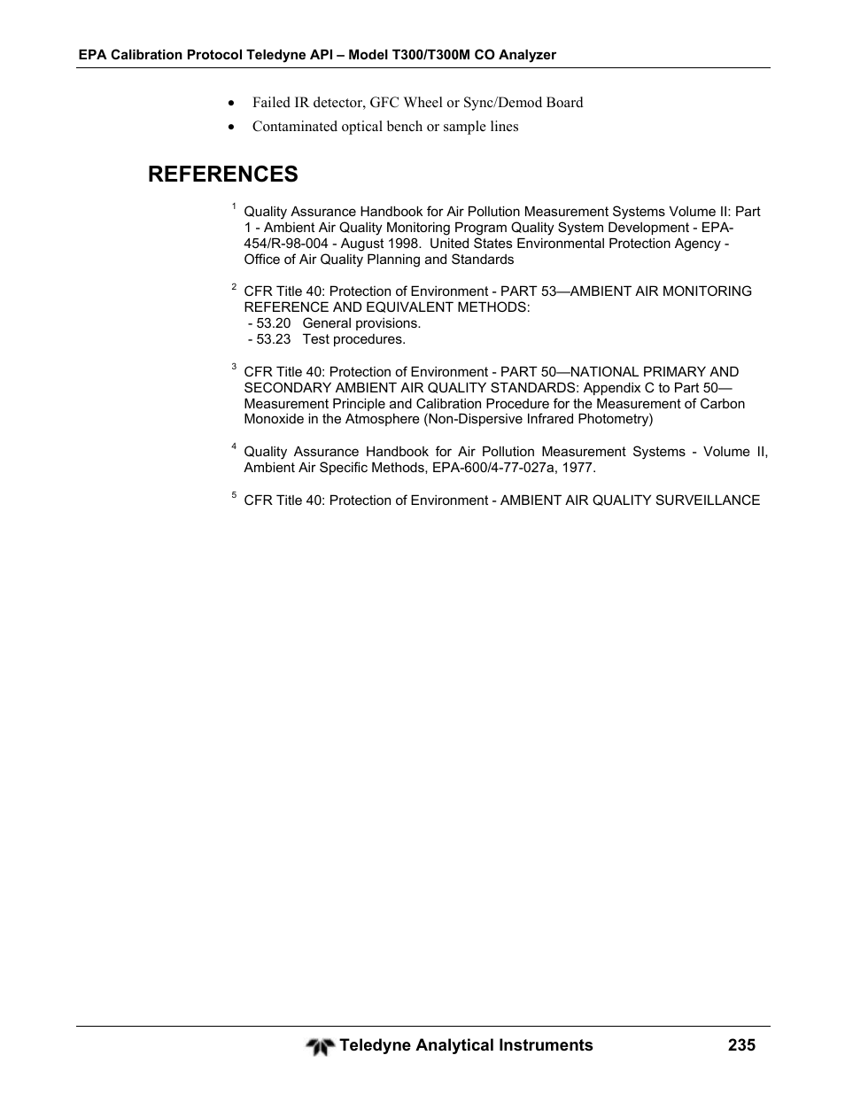 References | Teledyne GFC-7001T - Trace CO Analyzer User Manual | Page 235 / 326