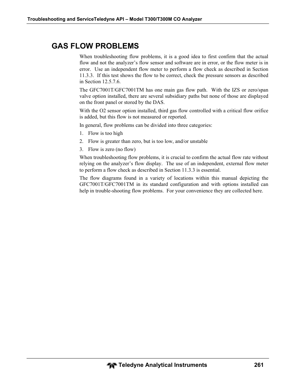 Gas flow problems | Teledyne GFC-7001T - Trace CO Analyzer User Manual | Page 261 / 326